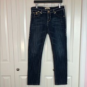 Dark Blue Women's Jeans CLASH contrast stitching dark wash straight leg
